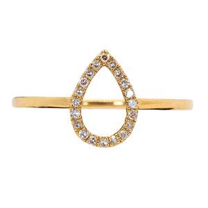 Pear-Shaped Hollow Natural Diamond Halo Ring in 14K Yellow Gold